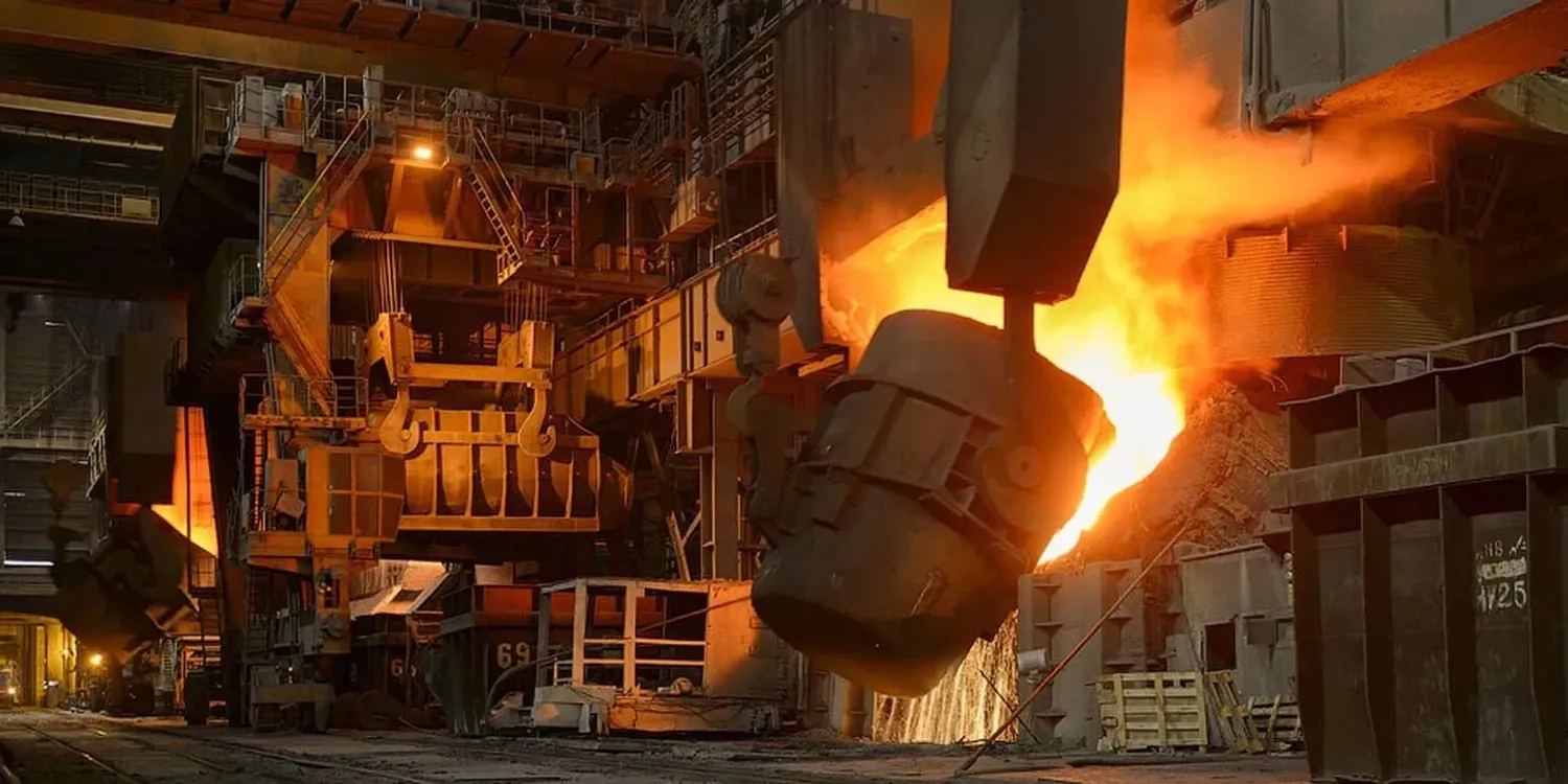 Steel furnace with molten iron in industrial materials supply for high-temperature applications